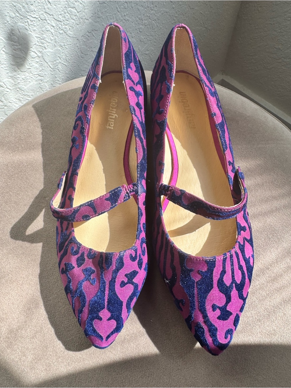 Farylrobin Anthropologie Kip Mary Jane Flats Purple Navy Velvet Burnout 8.5